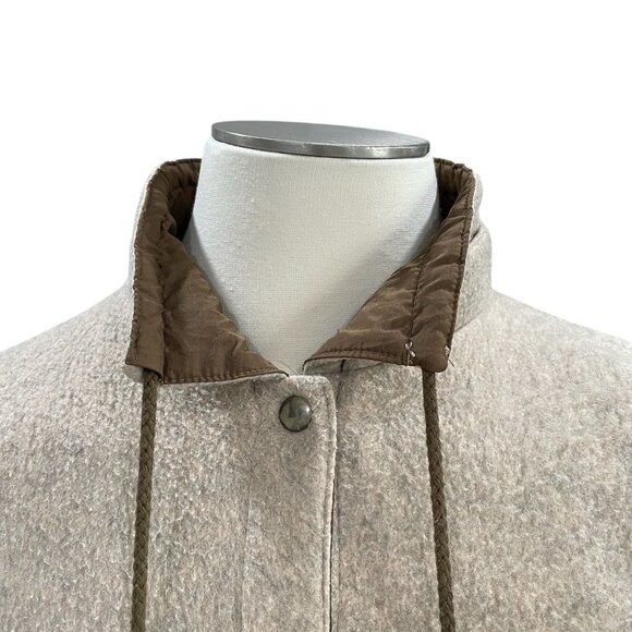 Ladies Sherpa Fleece Jacket L Tan And Olive Oversized Snap Button Coat - Picture 8 of 12